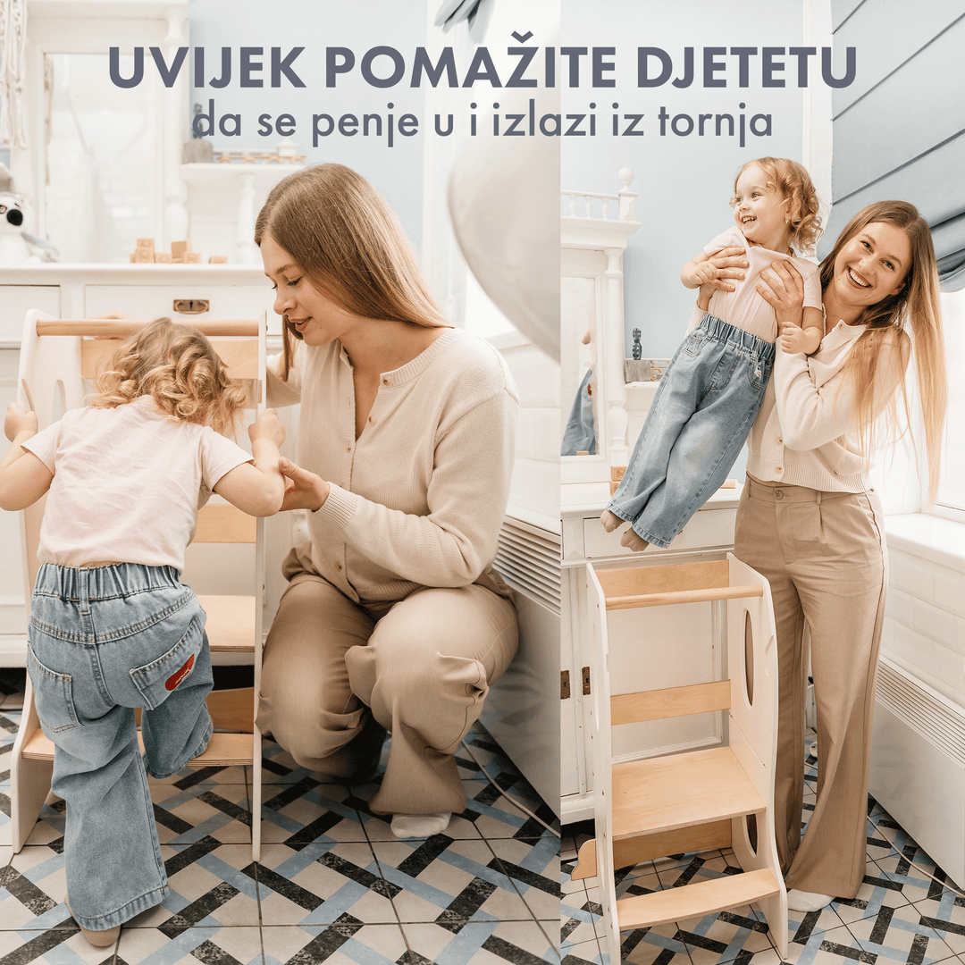 Montessori toranj za učenje: pomagač u kuhinji – boja bjelokosti