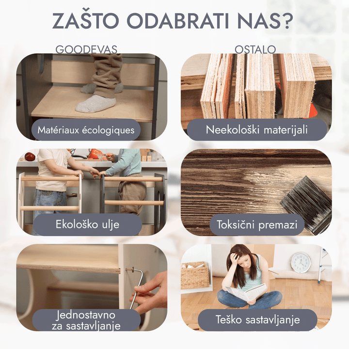 Montessori toranj za učenje: pomagač u kuhinji – boja bjelokosti