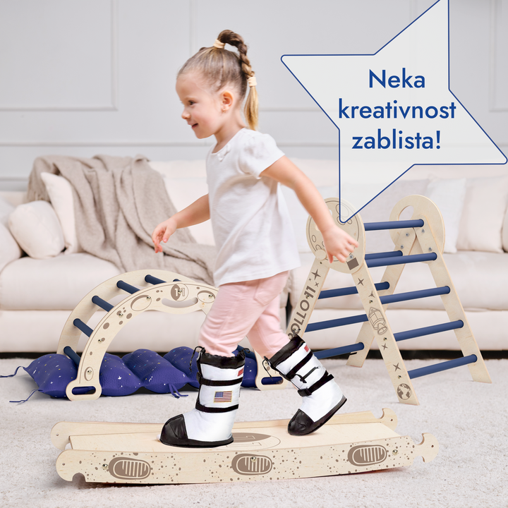 4-u-1 set za penjanje Apollo: Piklerov trokut, luk, daska za spuštanje i jastuk za malu djecu astronaute