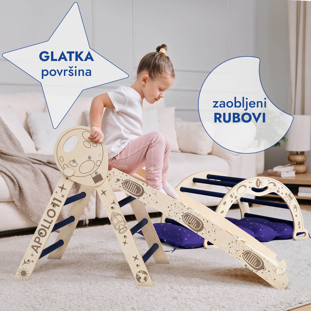 4-u-1 set za penjanje Apollo: Piklerov trokut, luk, daska za spuštanje i jastuk za malu djecu astronaute