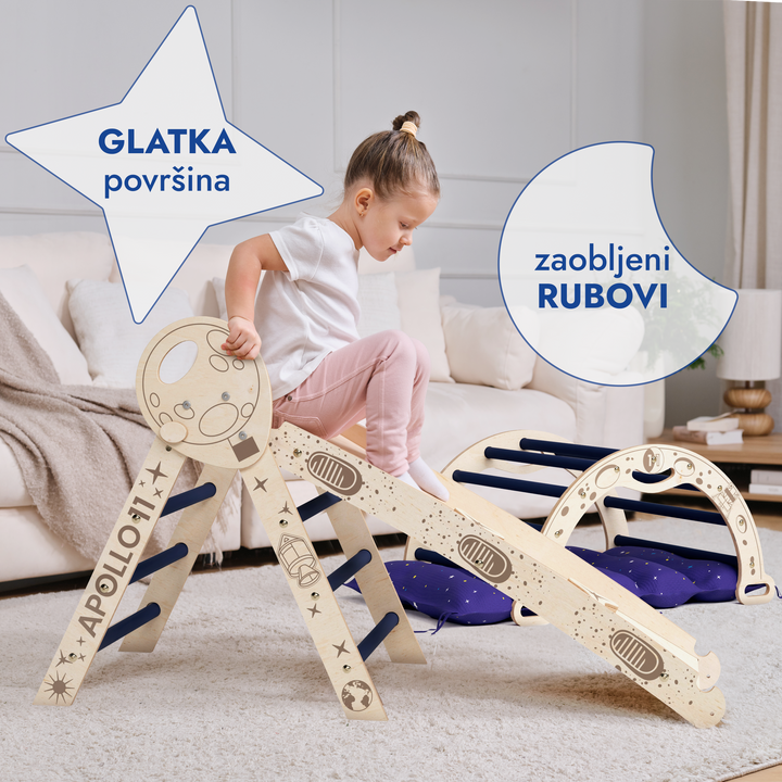 4-u-1 set za penjanje Apollo: Piklerov trokut, luk, daska za spuštanje i jastuk za malu djecu astronaute