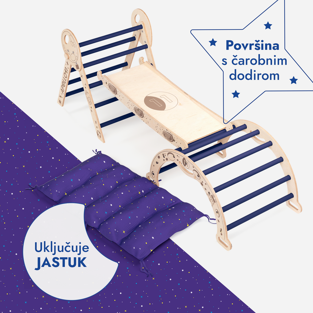 4-u-1 set za penjanje Apollo: Piklerov trokut, luk, daska za spuštanje i jastuk za malu djecu astronaute