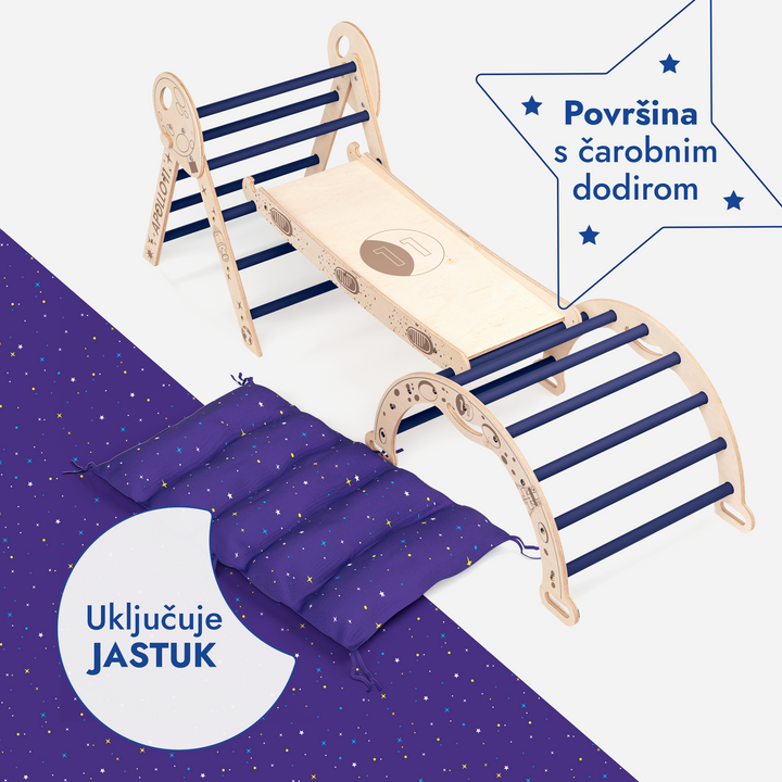 4-u-1 set za penjanje Apollo: Piklerov trokut, luk, daska za spuštanje i jastuk za malu djecu astronaute