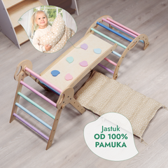 4-u-1 Montessori Set za Penjanje: Piklerov trokut, Luk, Daska za klizanje i jastuk za malu djecu (1–3 godine) – Pastelne Boje
