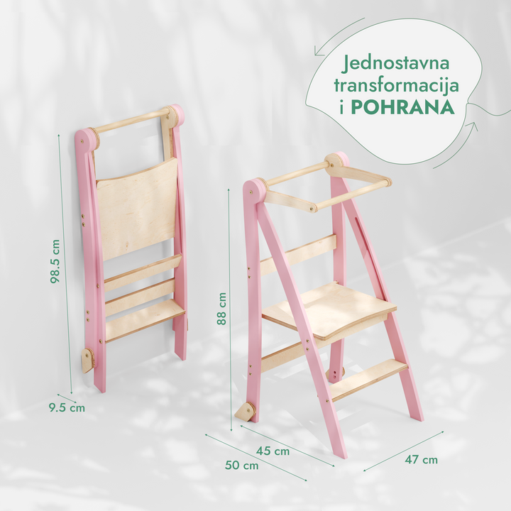 Učni toranj: Sklopiva stolić za djecu -Ružičasta