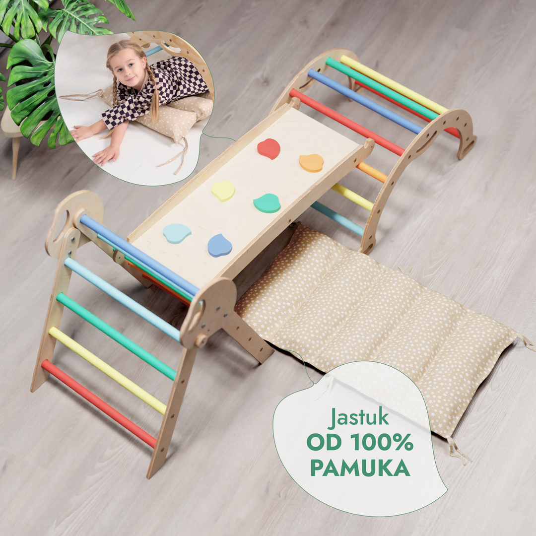 4-u-1 Montessori Set za Penjanje: Piklerov trokut, Luk, Daska za klizanje i jastuk za malu djecu (1–3 godine) - Dugina