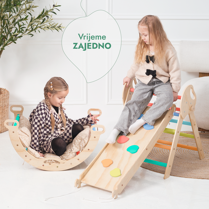 4-u-1 Montessori Set za Penjanje: Piklerov trokut, Luk, Daska za klizanje i jastuk za malu djecu (1–3 godine) - Dugina