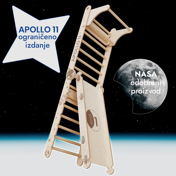 Švedske ljestve / ljestve za penjanje Apollo za male astronaute + set mjesečevih ljuljački + daska za spuštanje