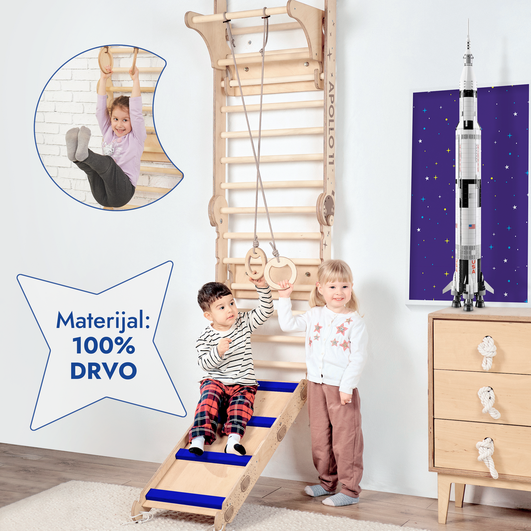 Švedske ljestve / ljestve za penjanje Apollo za male astronaute + set mjesečevih ljuljački + daska za spuštanje
